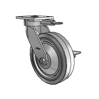 4 Series Kingpinless Casters Top Plate Swivel Caster with 8 x 2 Performa Rubber (Flat/Grey) wheel and Side Lock Brake