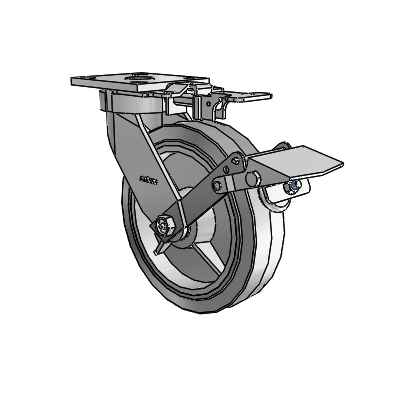 4 Series Kingpinless Casters Top Plate Swivel Caster with 8 x 2 Performa Rubber (Flat/Grey) wheel and Tread Lock Brake