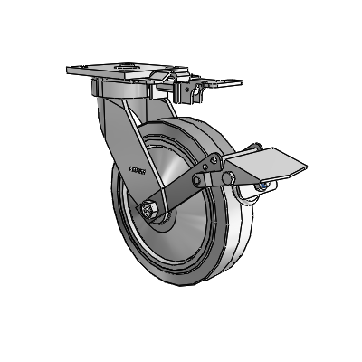 4 Series Kingpinless Casters Top Plate Swivel Caster with 8 x 2 Performa Rubber (Flat/Grey) wheel and Tread Lock Brake