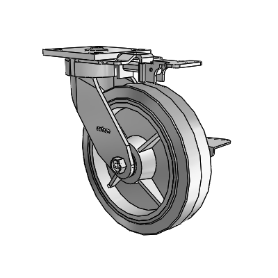 4 Series Kingpinless Casters Top Plate Swivel Caster with 8 x 2 Performa Rubber (Flat/Grey) wheel and Side Lock Brake