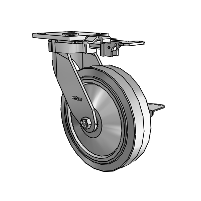 4 Series Kingpinless Casters Top Plate Swivel Caster with 8 x 2 Performa Rubber (Flat/Grey) wheel and Side Lock Brake