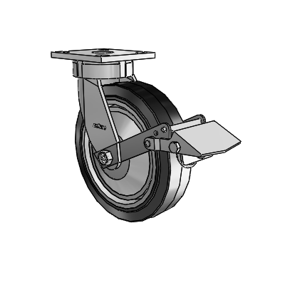 4 Series Kingpinless Casters Top Plate Swivel Caster with 8 x 2 Performa Rubber (Flat/Black) wheel and Tread Lock Brake
