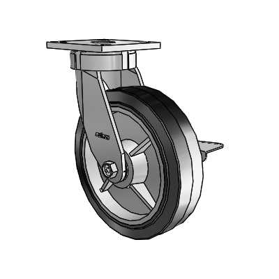 4 Series Kingpinless Casters Top Plate Swivel Caster with 8 x 2 Performa Rubber (Flat/Black) wheel and Side Lock Brake