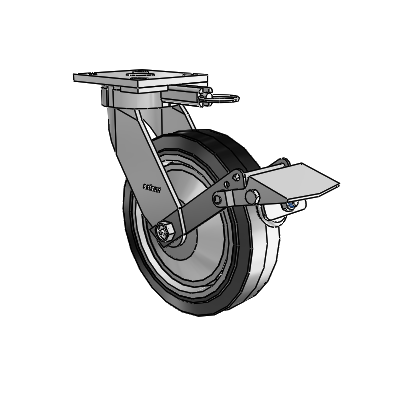 Roulettes sans pivot de la série 4 : roulette pivotante à plaque supérieure, équipée d'une roue en caoutchouc Performa 8 x 2 (plate/noire) et d'un frein Tread Lock