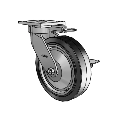 4 Series Kingpinless Casters Top Plate Swivel Caster with 8 x 2 Performa Rubber (Flat/Black) wheel and Side Lock Brake