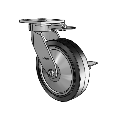4 Series Kingpinless Casters Top Plate Swivel Caster with 8 x 2 Performa Rubber (Flat/Black) wheel and Side Lock Brake