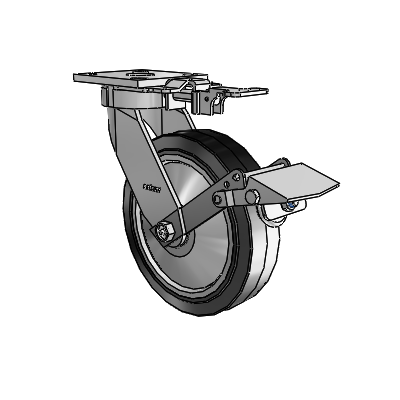 4 Series Kingpinless Casters Top Plate Swivel Caster with 8 x 2 Performa Rubber (Flat/Black) wheel and Tread Lock Brake