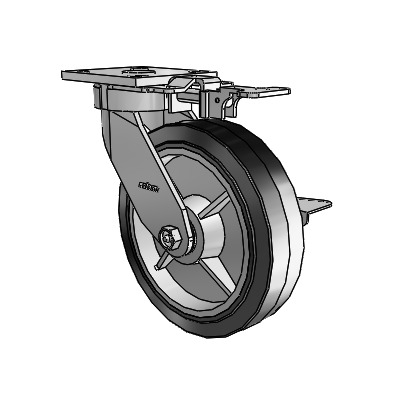 4 Series Kingpinless Casters Top Plate Swivel Caster with 8 x 2 Performa Rubber (Flat/Black) wheel and Side Lock Brake