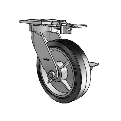 4 Series Kingpinless Casters Top Plate Swivel Caster with 8 x 2 Performa Rubber (Flat/Black) wheel and Side Lock Brake