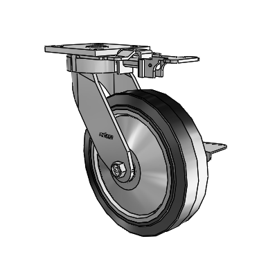 4 Series Kingpinless Casters Top Plate Swivel Caster with 8 x 2 Performa Rubber (Flat/Black) wheel and Side Lock Brake