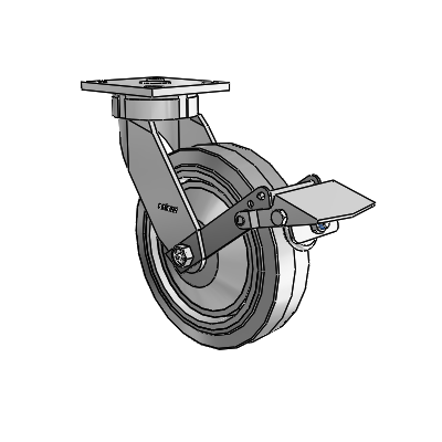 4 Series Kingpinless Casters Top Plate Swivel Caster with 8 x 2 Performa Rubber (Flat/Grey) wheel and Tread Lock Brake