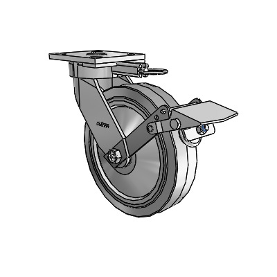 Roulettes sans pivot de la série 4 : roulette pivotante à plaque supérieure, équipée d'une roue en caoutchouc Performa 8 x 2 (plate/grise) et d'un frein Tread Lock
