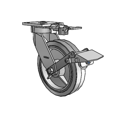 4 Series Kingpinless Casters Top Plate Swivel Caster with 8 x 2 Performa Rubber (Flat/Grey) wheel and Tread Lock Brake