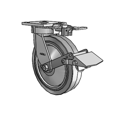 4 Series Kingpinless Casters Top Plate Swivel Caster with 8 x 2 Performa Rubber (Flat/Grey) wheel and Tread Lock Brake