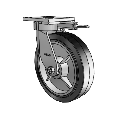 4 Series Kingpinless Casters Top Plate Swivel Caster with 8 x 2 Performa Rubber (Flat/Black) wheel