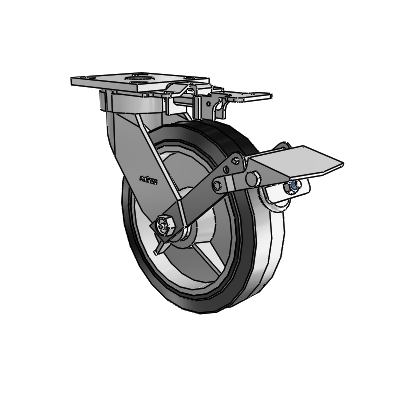 4 Series Kingpinless Casters Top Plate Swivel Caster with 8 x 2 Performa Rubber (Flat/Black) wheel and Tread Lock Brake