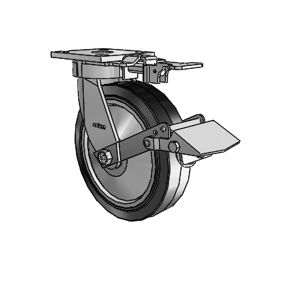 Roulettes sans pivot de la série 4 : roulette pivotante à plaque supérieure, équipée d'une roue en caoutchouc Performa 8 x 2 (plate/noire) et d'un frein Tread Lock