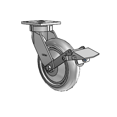 4 Series Kingpinless Casters Top Plate Swivel Caster with 8 x 2 Performa Rubber (Round/Grey) wheel and Tread Lock Brake