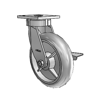 4 Series Kingpinless Casters Top Plate Swivel Caster with 8 x 2 Performa Rubber (Round/Grey) wheel and Side Lock Brake