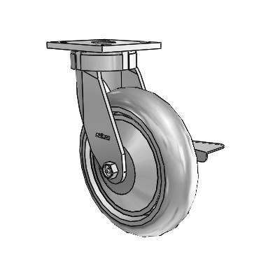 4 Series Kingpinless Casters Top Plate Swivel Caster with 8 x 2 Performa Rubber (Round/Grey) wheel and Side Lock Brake