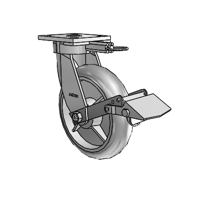 4 Series Kingpinless Casters Top Plate Swivel Caster with 8 x 2 Performa Rubber (Round/Grey) wheel and Tread Lock Brake