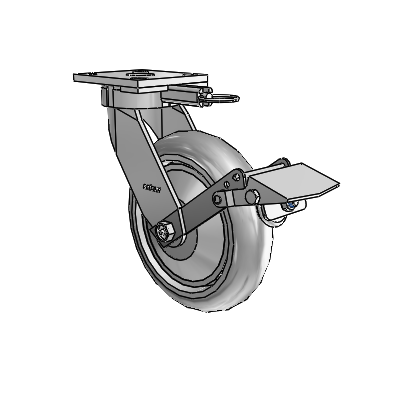 4 Series Kingpinless Casters Top Plate Swivel Caster with 8 x 2 Performa Rubber (Round/Grey) wheel and Tread Lock Brake