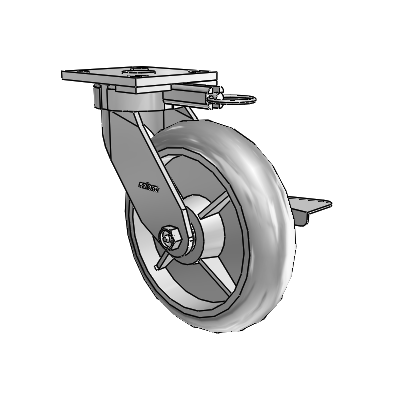 4 Series Kingpinless Casters Top Plate Swivel Caster with 8 x 2 Performa Rubber (Round/Grey) wheel and Side Lock Brake