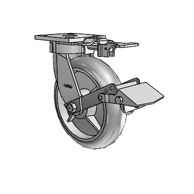 4 Series Kingpinless Casters Top Plate Swivel Caster with 8 x 2 Performa Rubber (Round/Grey) wheel and Tread Lock Brake