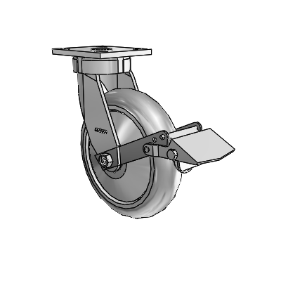 4 Series Kingpinless Casters Top Plate Swivel Caster with 8 x 2 Performa Rubber (Round/Grey) wheel and Tread Lock Brake