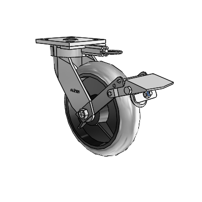4 Series Kingpinless Casters Top Plate Swivel Caster with 8 x 2 Performa Rubber (Round/Conductive) wheel and Tread Lock Brake