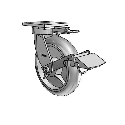 4 Series Kingpinless Casters Top Plate Swivel Caster with 8 x 2 Performa Rubber (Round/Grey) wheel and Tread Lock Brake