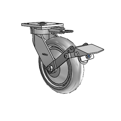 4 Series Kingpinless Casters Top Plate Swivel Caster with 8 x 2 Performa Rubber (Round/Grey) wheel and Tread Lock Brake