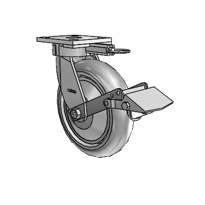 4 Series Kingpinless Casters Top Plate Swivel Caster with 8 x 2 Performa Rubber (Round/Grey) wheel and Tread Lock Brake
