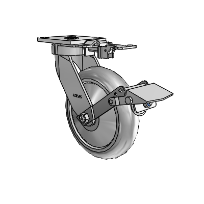 4 Series Kingpinless Casters Top Plate Swivel Caster with 8 x 2 Performa Rubber (Round/Grey) wheel and Tread Lock Brake