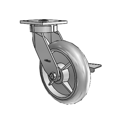 4 Series Kingpinless Casters Top Plate Swivel Caster with 8 x 2 Performa Rubber (Round/Grey) wheel and Side Lock Brake