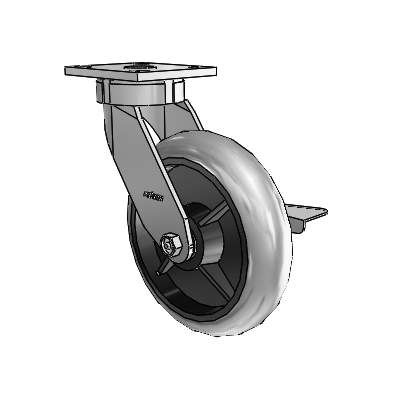 4 Series Kingpinless Casters Top Plate Swivel Caster with 8 x 2 Performa Rubber (Round/Conductive) wheel and Side Lock Brake