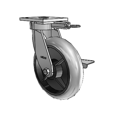4 Series Kingpinless Casters Top Plate Swivel Caster with 8 x 2 Performa Rubber (Round/Conductive) wheel and Side Lock Brake