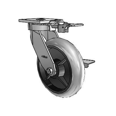 4 Series Kingpinless Casters Top Plate Swivel Caster with 8 x 2 Performa Rubber (Round/Conductive) wheel and Side Lock Brake