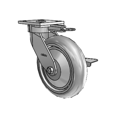 4 Series Kingpinless Casters Top Plate Swivel Caster with 8 x 2 Performa Rubber (Round/Grey) wheel and Side Lock Brake