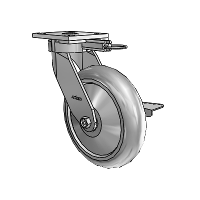 4 Series Kingpinless Casters Top Plate Swivel Caster with 8 x 2 Performa Rubber (Round/Grey) wheel and Side Lock Brake