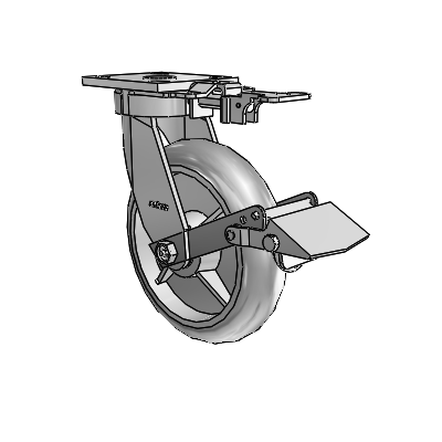 4 Series Kingpinless Casters Top Plate Swivel Caster with 8 x 2 Performa Rubber (Round/Grey) wheel and Tread Lock Brake