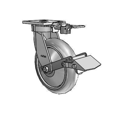4 Series Kingpinless Casters Top Plate Swivel Caster with 8 x 2 Performa Rubber (Round/Grey) wheel and Tread Lock Brake