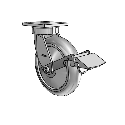4 Series Kingpinless Casters Top Plate Swivel Caster with 8 x 2 Performa Rubber (Round/Grey) wheel and Tread Lock Brake