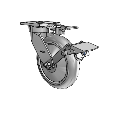 4 Series Kingpinless Casters Top Plate Swivel Caster with 8 x 2 Performa Rubber (Round/Grey) wheel and Tread Lock Brake