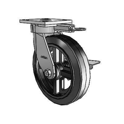 4 Series Kingpinless Casters Top Plate Swivel Caster with 8 x 2 MR - Moldon Rubber (Cast Iron Core) wheel and Side Lock Brake