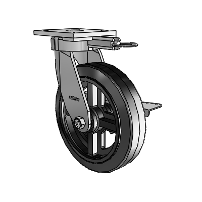 4 Series Kingpinless Casters Top Plate Swivel Caster with 8 x 2 MR - Moldon Rubber (Cast Iron Core) wheel and Side Lock Brake