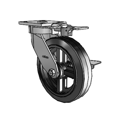 4 Series Kingpinless Casters Top Plate Swivel Caster with 8 x 2 MR - Moldon Rubber (Cast Iron Core) wheel and Side Lock Brake