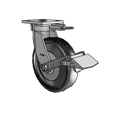 4 Series Kingpinless Casters Top Plate Swivel Caster with 8 x 2 Endura Solid Elastomer wheel and Tread Lock Brake