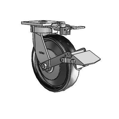 4 Series Kingpinless Casters Top Plate Swivel Caster with 8 x 2 Endura Solid Elastomer wheel and Tread Lock Brake