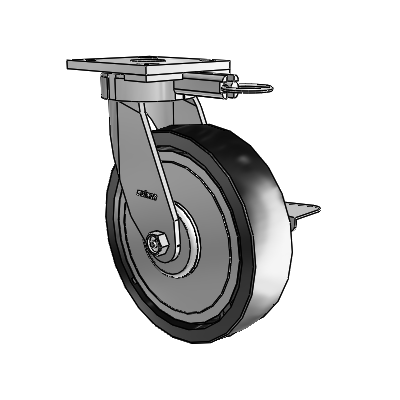 4 Series Kingpinless Casters Top Plate Swivel Caster with 8 x 2 Polyolefin wheel and Side Lock Brake